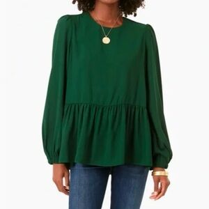 Tuckernuck Pomander Place Carlota Peplum Green Blouse Size L